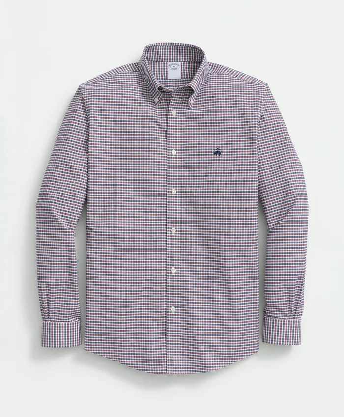 Men Stretch Cotton NonIron Oxford Polo ButtonDown Collar MiniGraph Checked Shirt Dark Red Brooks Brothers Sport Shirts Men Stretch Cotton NonIron Oxford Polo ButtonDown Collar MiniGraph Checked Shirt Dark Red Brooks Brothers Sport Shirts