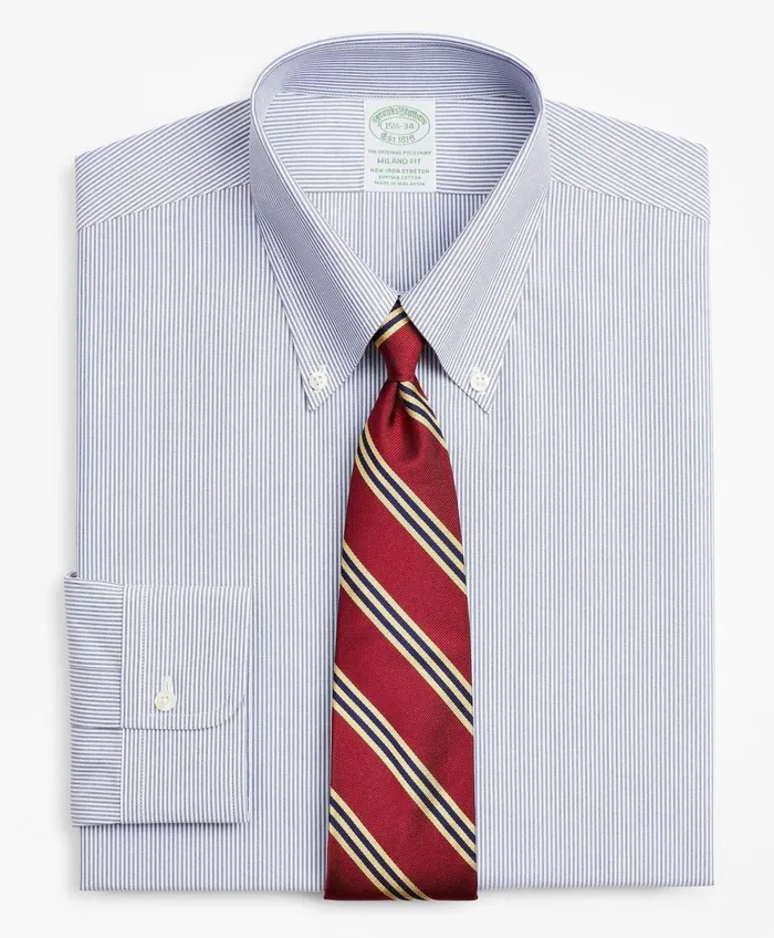 Men Stretch Milano SlimFit Dress Shirt NonIron Poplin ButtonDown Collar Fine Stripe Navy Brooks Brothers Dress Shirts Men Stretch Milano SlimFit Dress Shirt NonIron Poplin ButtonDown Collar Fine Stripe Navy Brooks Brothers Dress Shirts