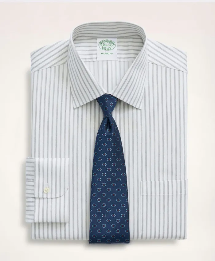 Men Stretch Milano SlimFit Dress Shirt NonIron Twill Stripe Ainsley Collar Grey Brooks Brothers Dress Shirts Men Stretch Milano SlimFit Dress Shirt NonIron Twill Stripe Ainsley Collar Grey Brooks Brothers Dress Shirts