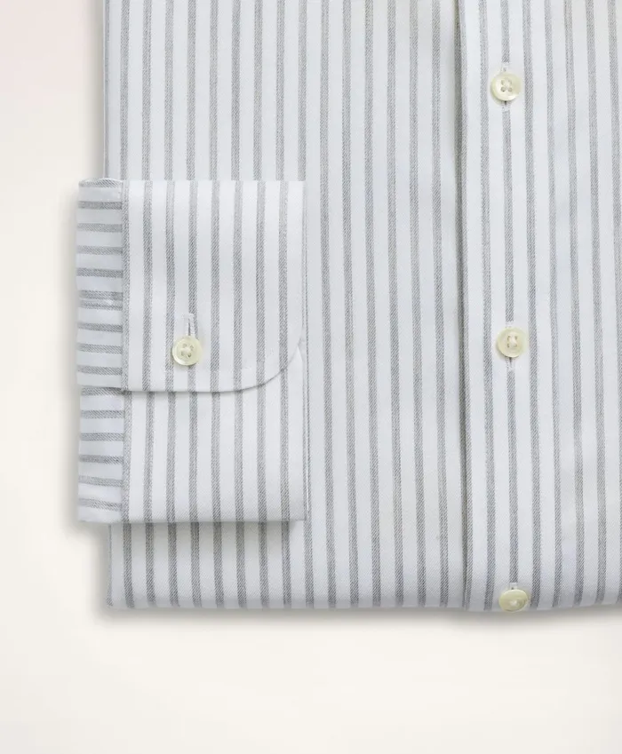 Men Stretch Milano SlimFit Dress Shirt NonIron Twill Stripe Ainsley Collar Grey Brooks Brothers Dress Shirts
