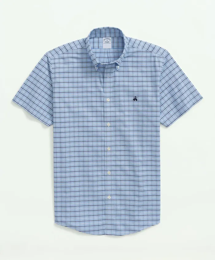 Men Stretch NonIron Oxford ButtonDown Collar Check ShortSleeve Sport Shirt Light Blue Brooks Brothers Sport Shirts Men Stretch NonIron Oxford ButtonDown Collar Check ShortSleeve Sport Shirt Light Blue Brooks Brothers Sport Shirts