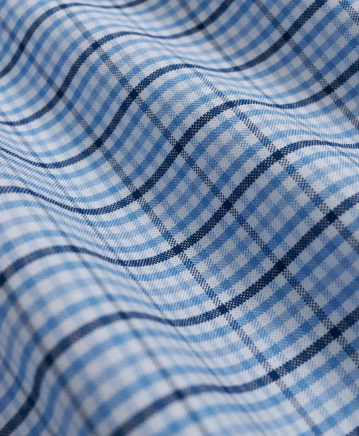Men Stretch NonIron Oxford ButtonDown Collar Check ShortSleeve Sport Shirt Light Blue Brooks Brothers Sport Shirts