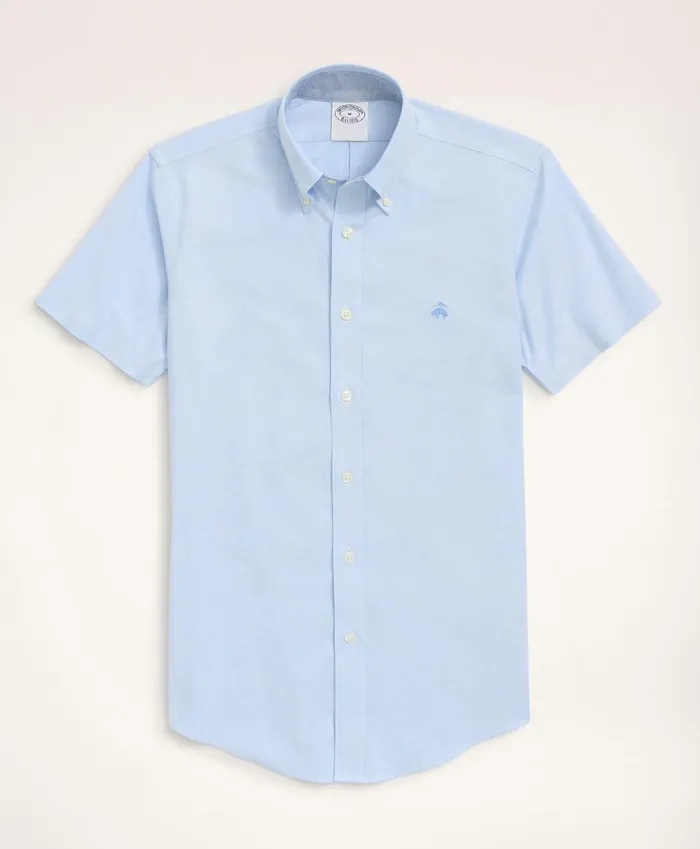 Men Stretch NonIron Oxford ButtonDown Collar ShortSleeve Sport Shirt Light Blue Brooks Brothers Sport Shirts
