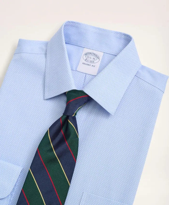 Men Stretch Regent RegularFit Dress Shirt NonIron Dobby Ainsley Collar Diamond Light Blue Brooks Brothers Dress Shirts
