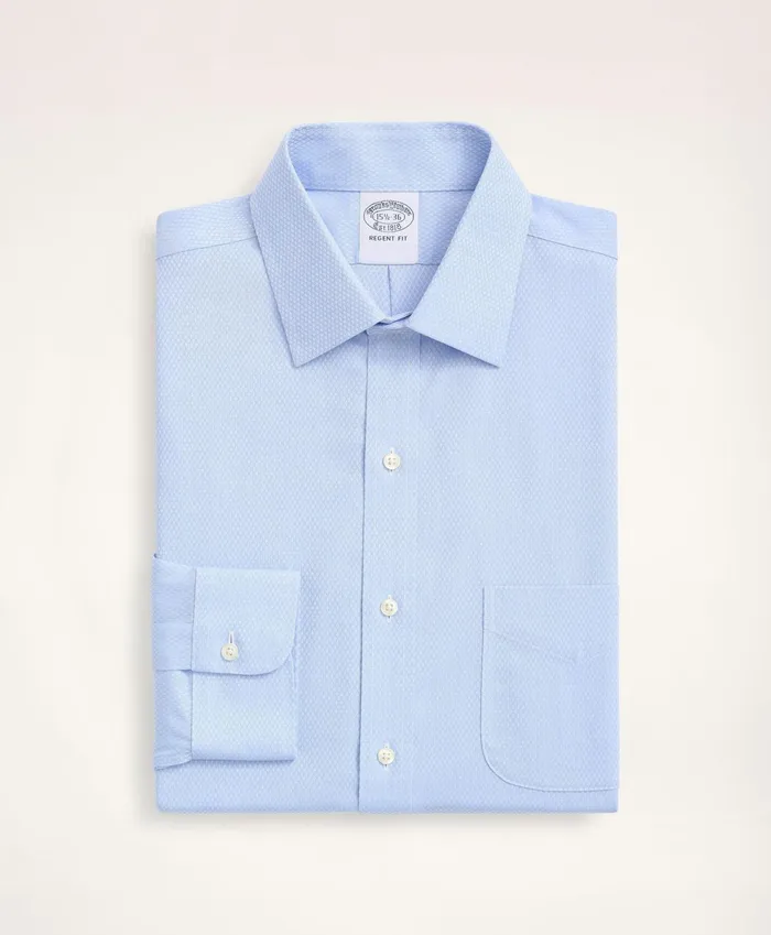 Men Stretch Regent RegularFit Dress Shirt NonIron Dobby Ainsley Collar Diamond Light Blue Brooks Brothers Dress Shirts