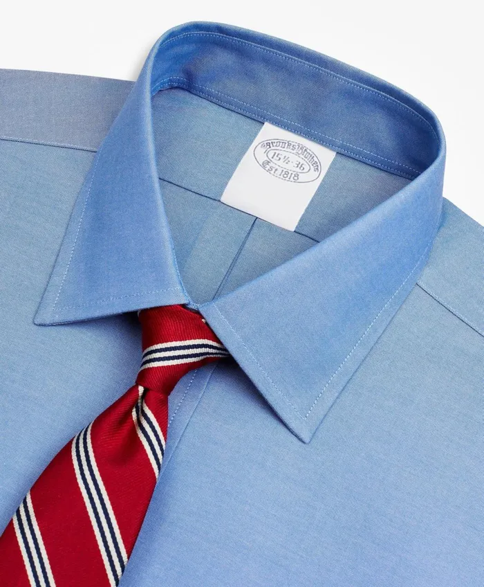 Men Stretch Supima Cotton NonIron Pinpoint Oxford Ainsley Collar Dress Shirt Blue Brooks Brothers Dress Shirts
