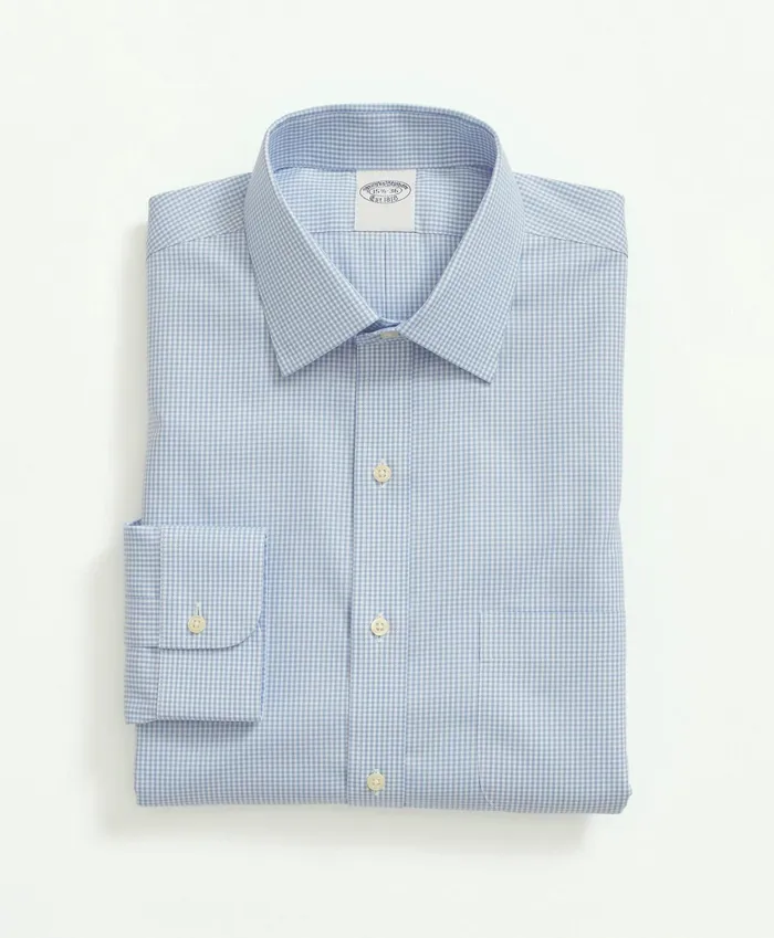 Men Stretch Supima Cotton NonIron Pinpoint Oxford Ainsley Collar Gingham Dress Shirt Light Blue Brooks Brothers Dress Shirts