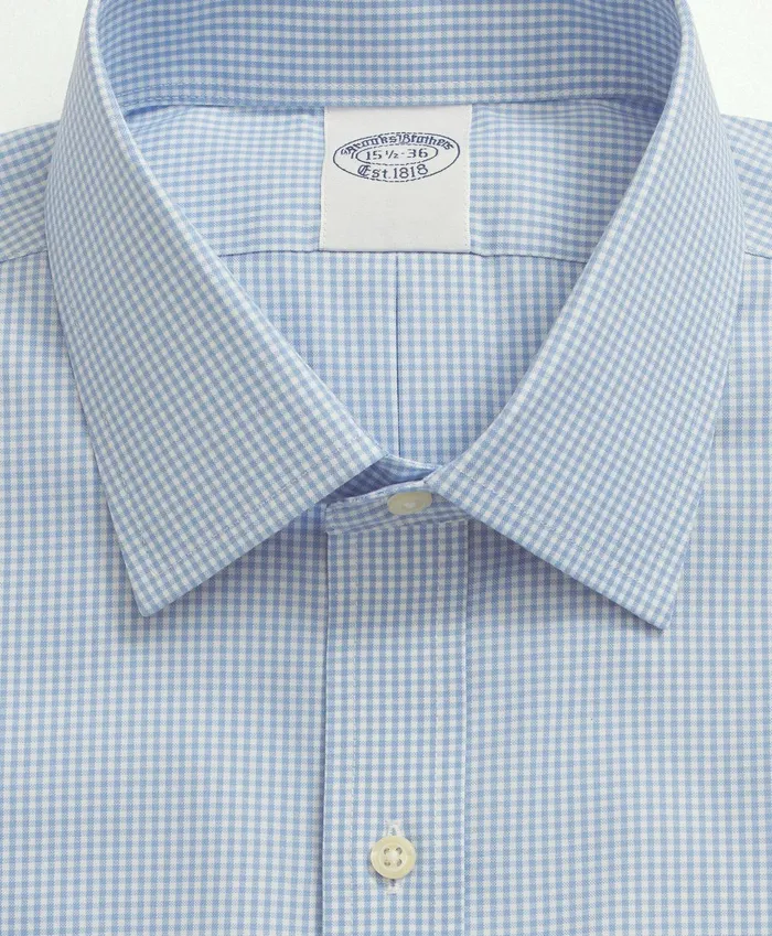 Men Stretch Supima Cotton NonIron Pinpoint Oxford Ainsley Collar Gingham Dress Shirt Light Blue Brooks Brothers Dress Shirts