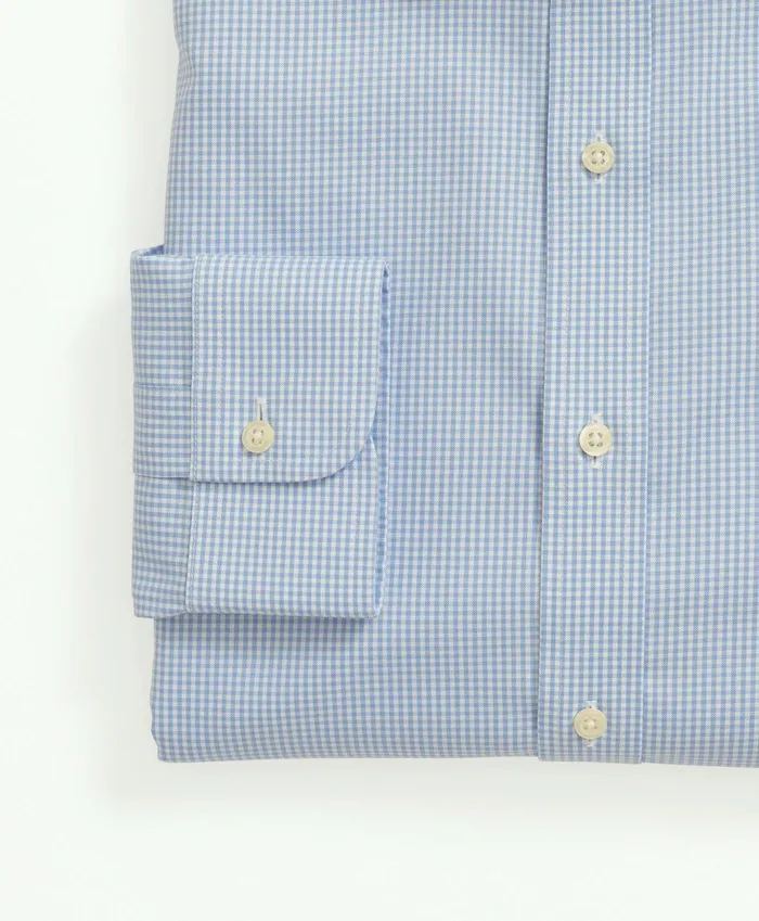 Men Stretch Supima Cotton NonIron Pinpoint Oxford Ainsley Collar Gingham Dress Shirt Light Blue Brooks Brothers Dress Shirts