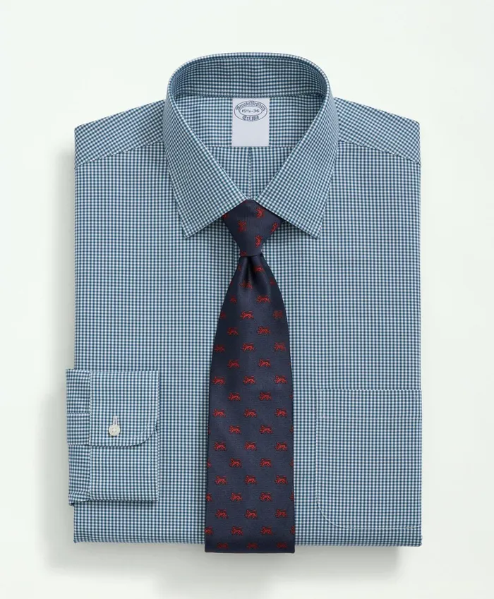 Men Stretch Supima Cotton NonIron Pinpoint Oxford Ainsley Collar Gingham Dress Shirt Teal Brooks Brothers Dress Shirts Men Stretch Supima Cotton NonIron Pinpoint Oxford Ainsley Collar Gingham Dress Shirt Teal Brooks Brothers Dress Shirts