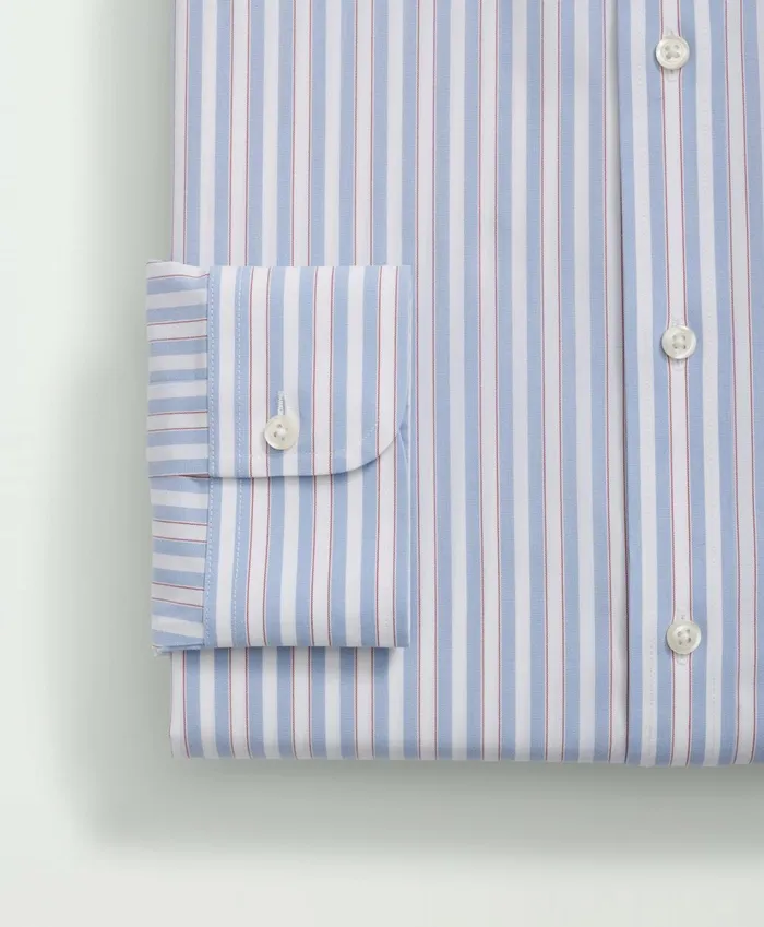 Men Stretch Supima Cotton NonIron Poplin Ainsley Collar Striped Dress Shirt Light Blue Brooks Brothers Dress Shirts