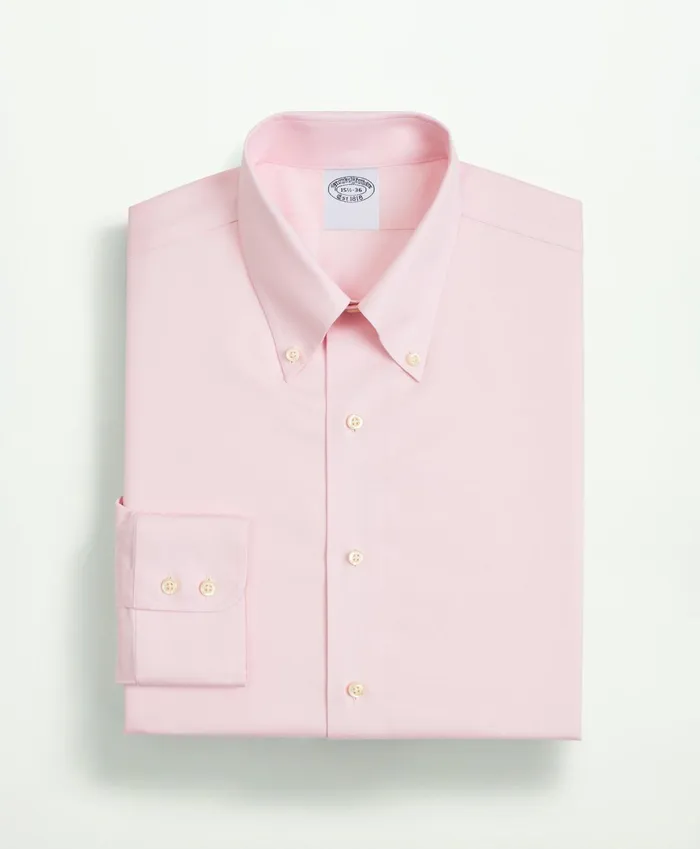 Men Stretch Supima Cotton NonIron Twill ButtonDown Collar Dress Shirt Pink Brooks Brothers Dress Shirts