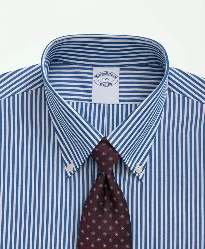 Men Supima Cotton Poplin Polo ButtonDown Collar Striped Dress Shirt Bright Blue Brooks Brothers Dress Shirts