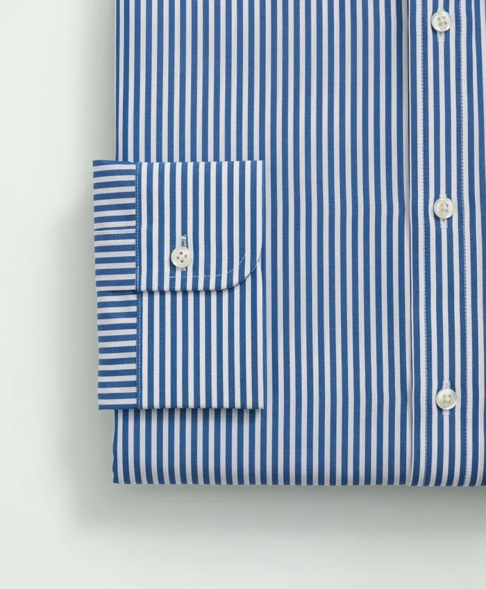 Men Supima Cotton Poplin Polo ButtonDown Collar Striped Dress Shirt Bright Blue Brooks Brothers Dress Shirts