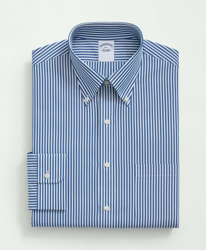 Men Supima Cotton Poplin Polo ButtonDown Collar Striped Dress Shirt Bright Blue Brooks Brothers Dress Shirts