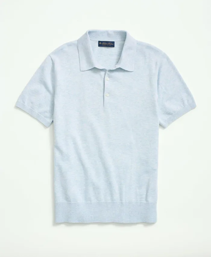 Men Supima Cotton ShortSleeve Polo Sweater Light Blue Heather Brooks Brothers Sweaters