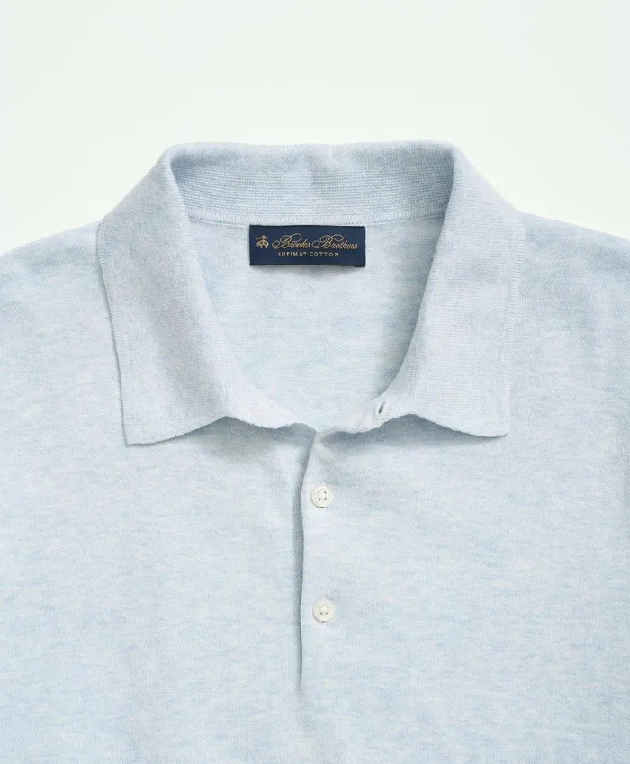 Men Supima Cotton ShortSleeve Polo Sweater Light Blue Heather Brooks Brothers Sweaters
