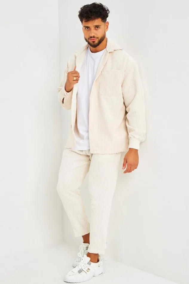 Men Surchemise En Velours Ctel Beige Poches Poitrine Beige Brentiny Paris Shirts
