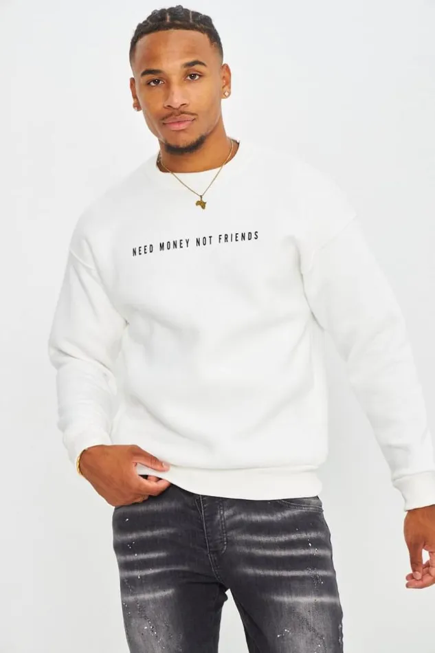 Men Sweat Blanc Inscription 034 Need Money Not Friends 034 White Brentiny Paris Sweatshirts and Pullovers Men Sweat Blanc Inscription 034 Need Money Not Friends 034 White Brentiny Paris Sweatshirts and Pullovers