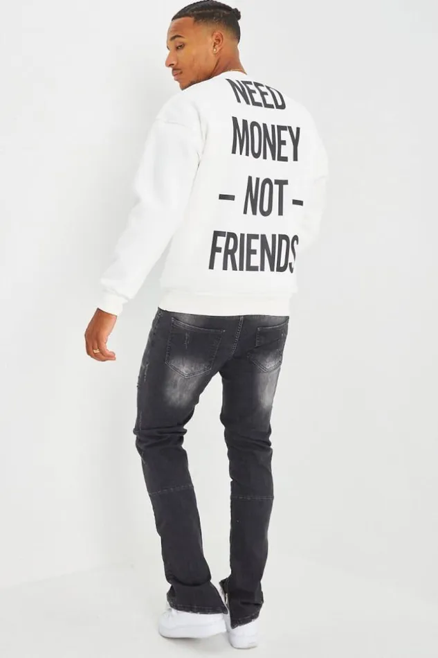 Men Sweat Blanc Inscription 034 Need Money Not Friends 034 White Brentiny Paris Sweatshirts and Pullovers Men Sweat Blanc Inscription 034 Need Money Not Friends 034 White Brentiny Paris Sweatshirts and Pullovers