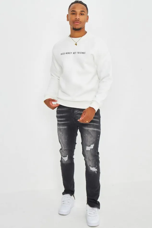 Men Sweat Blanc Inscription 034 Need Money Not Friends 034 White Brentiny Paris Sweatshirts and Pullovers Men Sweat Blanc Inscription 034 Need Money Not Friends 034 White Brentiny Paris Sweatshirts and Pullovers