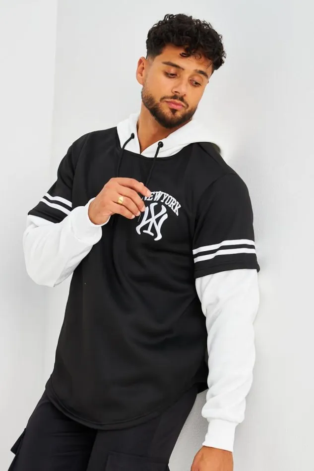 Men Sweat Capuche Noir Et Blanc New York Black Brentiny Paris Sweatshirts and Pullovers