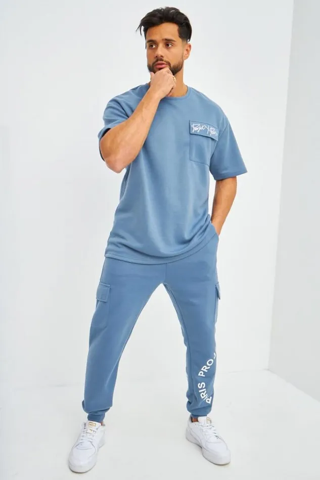 Men TShirt Bleu Oversize Avec Poche Project X 8211 2210304 Blue Brentiny Paris TShirts