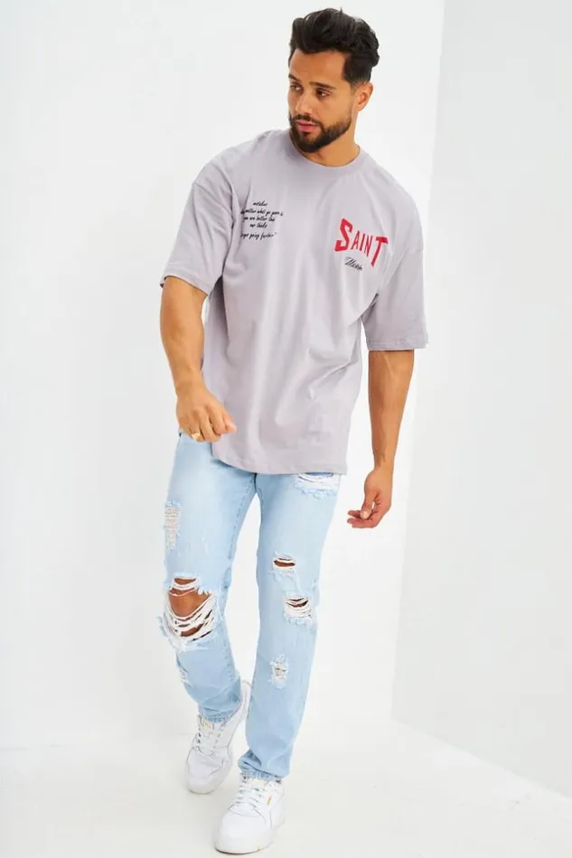 Men TShirt Imprim 034Saint034 Blanc Grey Brentiny Paris TShirts