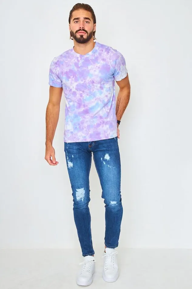 Men TShirt In Purple Tie And Dye Purple Brentiny Paris TShirts