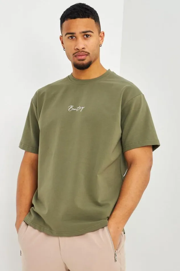 Men TShirt Kaki Inscriptions Blanches Brentiny Khaki Brentiny Paris TShirts