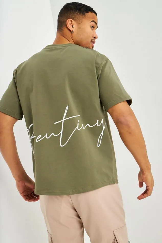 Men TShirt Kaki Inscriptions Blanches Brentiny Khaki Brentiny Paris TShirts