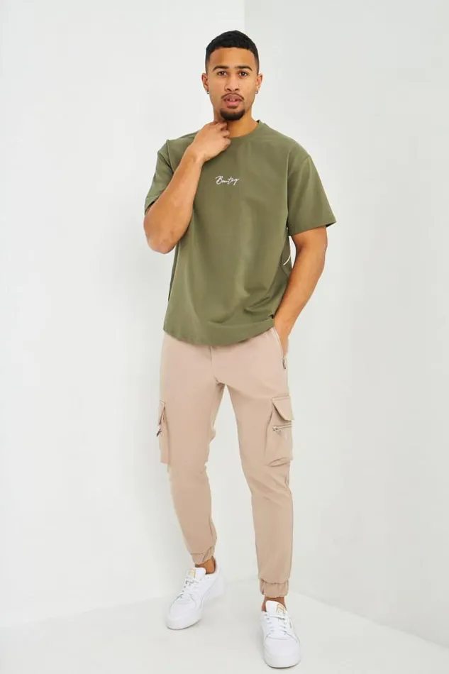 Men TShirt Kaki Inscriptions Blanches Brentiny Khaki Brentiny Paris TShirts