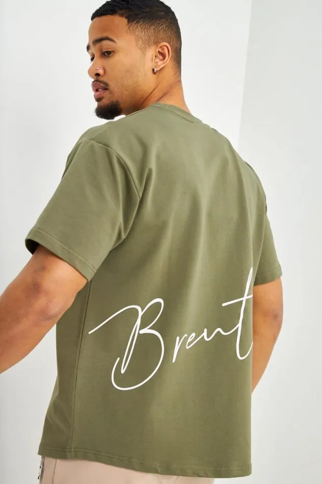 Men TShirt Kaki Inscriptions Blanches Brentiny Khaki Brentiny Paris TShirts