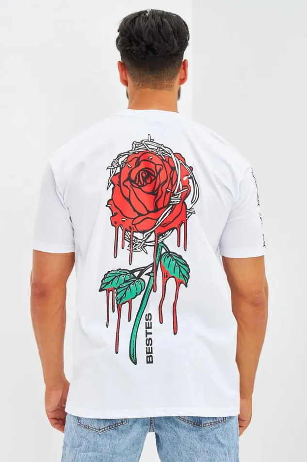 Men TShirt Oversize Floqu Rose Barbel Blanc White Brentiny Paris TShirts