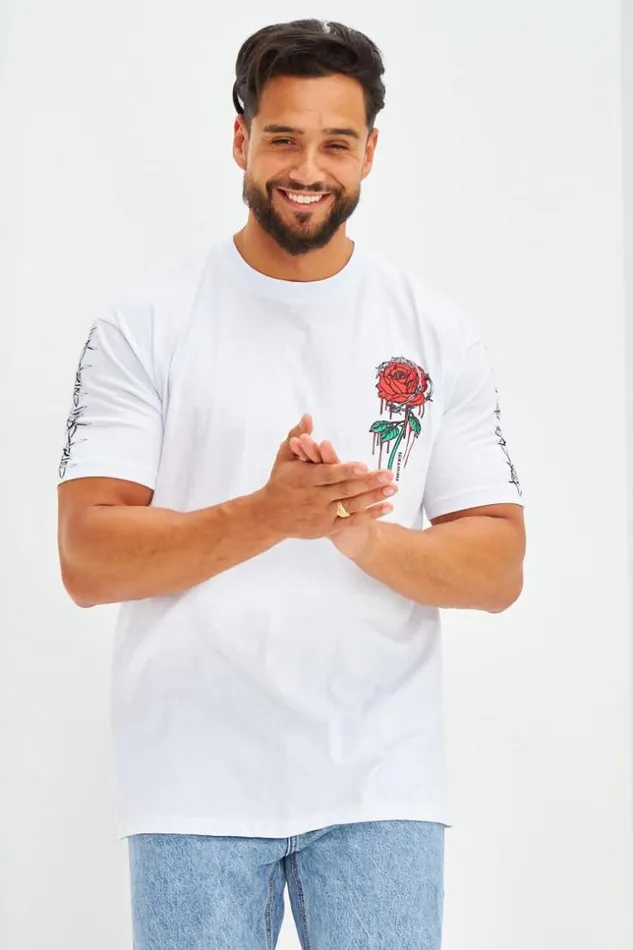 Men TShirt Oversize Floqu Rose Barbel Blanc White Brentiny Paris TShirts