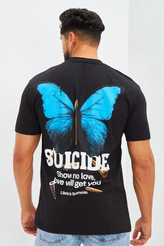 Men TShirt Oversize Floqu Suicide Bleu Clair Black Brentiny Paris TShirts