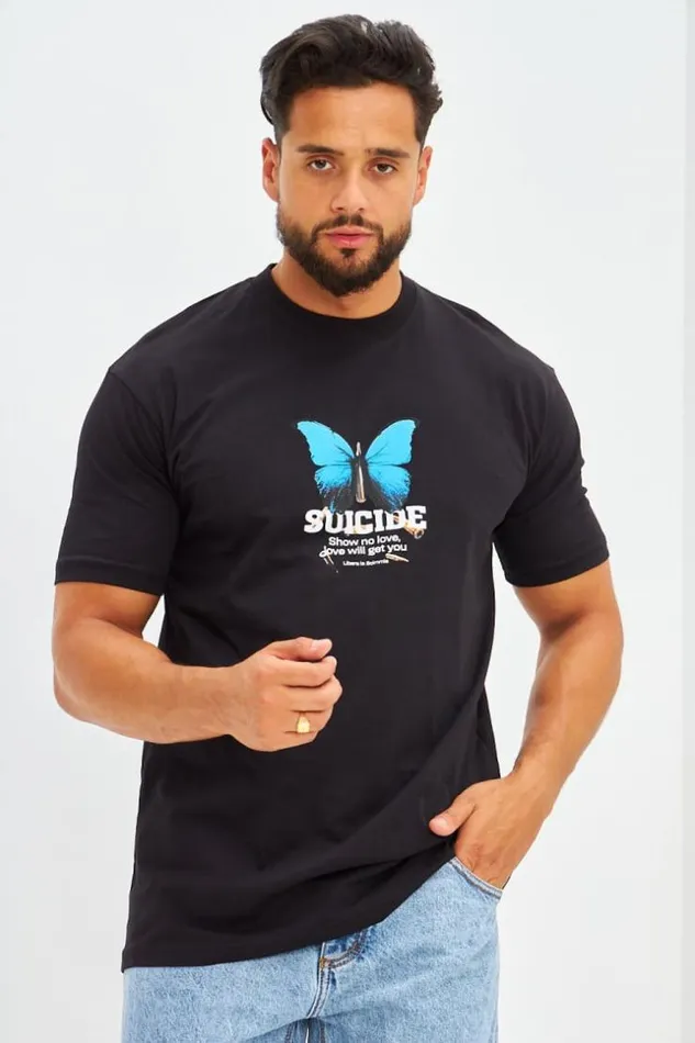 Men TShirt Oversize Floqu Suicide Bleu Clair Black Brentiny Paris TShirts
