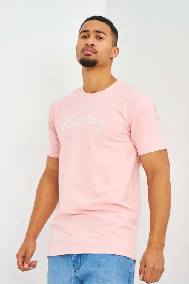 Men TShirt Rose Logo Brentiny En Relief Lightpink Brentiny Paris TShirts