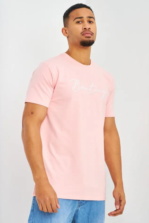 Men TShirt Rose Logo Brentiny En Relief Lightpink Brentiny Paris TShirts