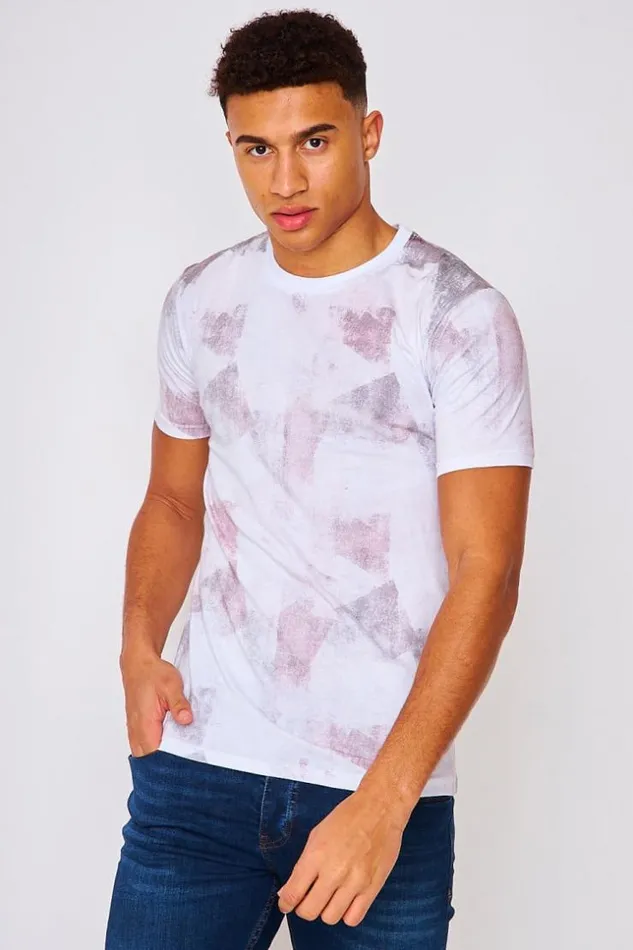 Men TShirt With Grey Print In White White Brentiny Paris TShirts