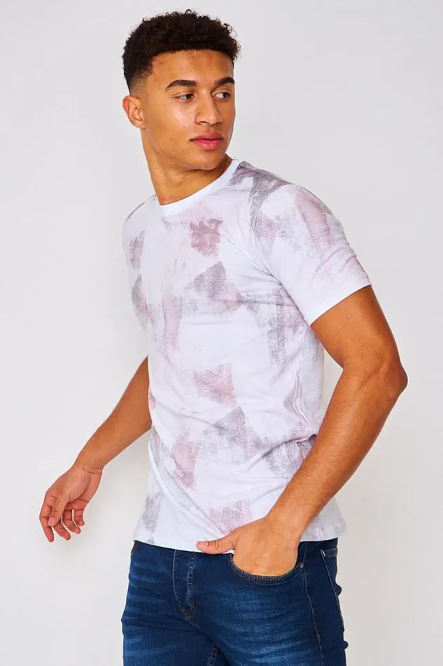 Men TShirt With Grey Print In White White Brentiny Paris TShirts