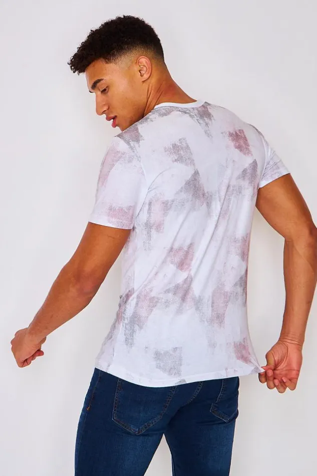Men TShirt With Grey Print In White White Brentiny Paris TShirts