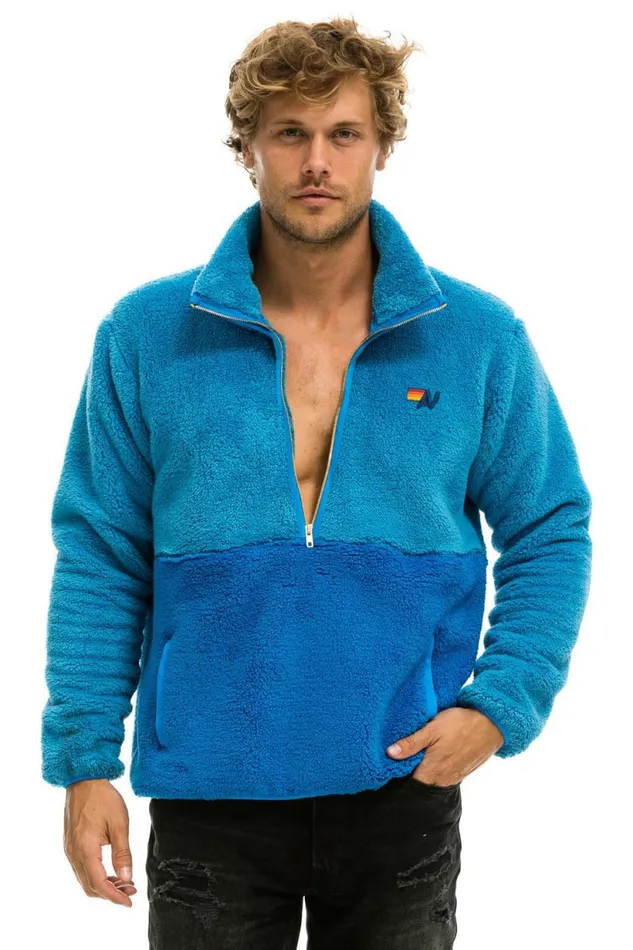 Men TEDDY UNISEX HALF ZIP COLOR BLOCK JACKET 8211 OCEAN Aviator Nation Outerwear Men TEDDY UNISEX HALF ZIP COLOR BLOCK JACKET 8211 OCEAN Aviator Nation Outerwear