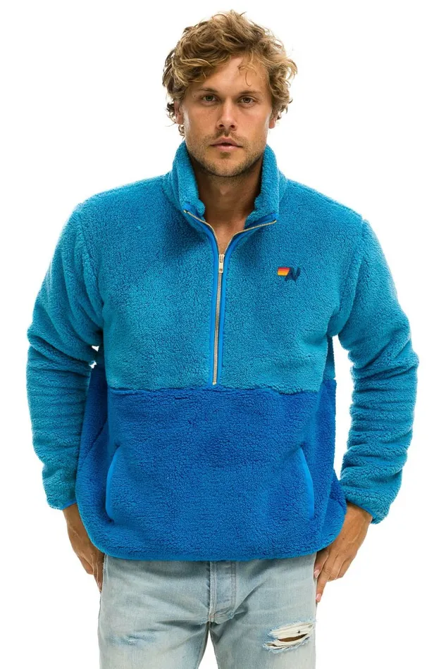 Men TEDDY UNISEX HALF ZIP COLOR BLOCK JACKET 8211 OCEAN Aviator Nation Outerwear Men TEDDY UNISEX HALF ZIP COLOR BLOCK JACKET 8211 OCEAN Aviator Nation Outerwear