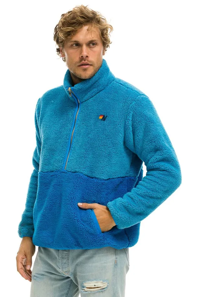 Men TEDDY UNISEX HALF ZIP COLOR BLOCK JACKET 8211 OCEAN Aviator Nation Outerwear Men TEDDY UNISEX HALF ZIP COLOR BLOCK JACKET 8211 OCEAN Aviator Nation Outerwear