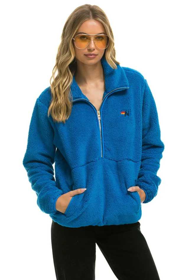 Men TEDDY UNISEX HALF ZIP JACKET 8211 BLUE CINA Aviator Nation Outerwear Men TEDDY UNISEX HALF ZIP JACKET 8211 BLUE CINA Aviator Nation Outerwear