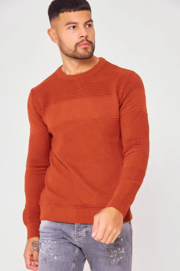 Men Textured Knit Jumper With Crew Neck In Brown Brown Brentiny Paris Sweatshirts and Pullovers Men Textured Knit Jumper With Crew Neck In Brown Brown Brentiny Paris Sweatshirts and Pullovers