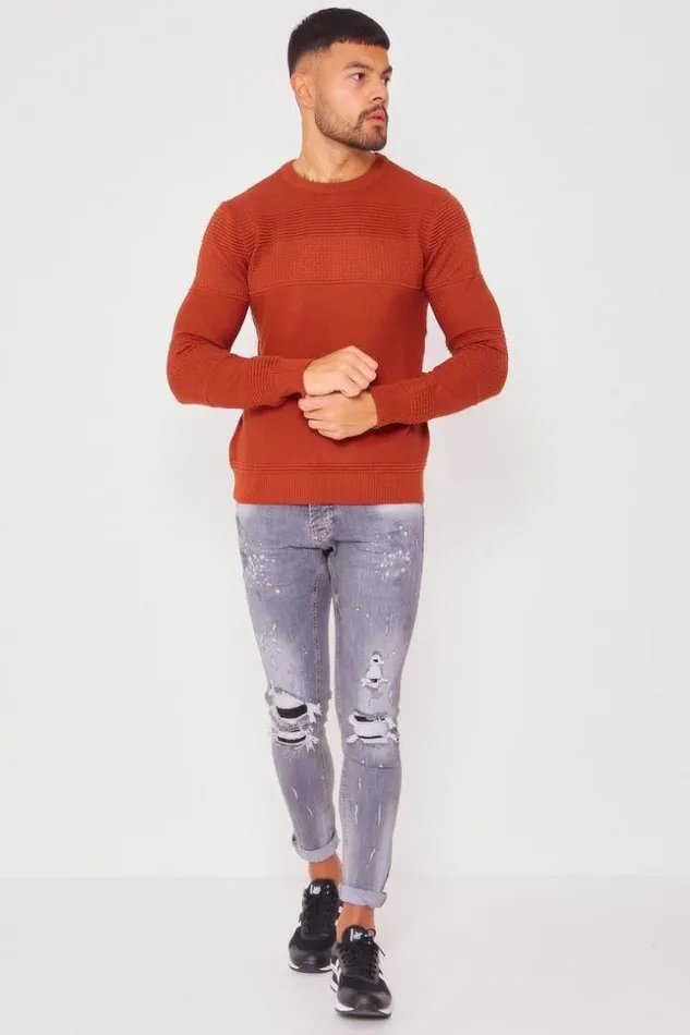 Men Textured Knit Jumper With Crew Neck In Brown Brown Brentiny Paris Sweatshirts and Pullovers