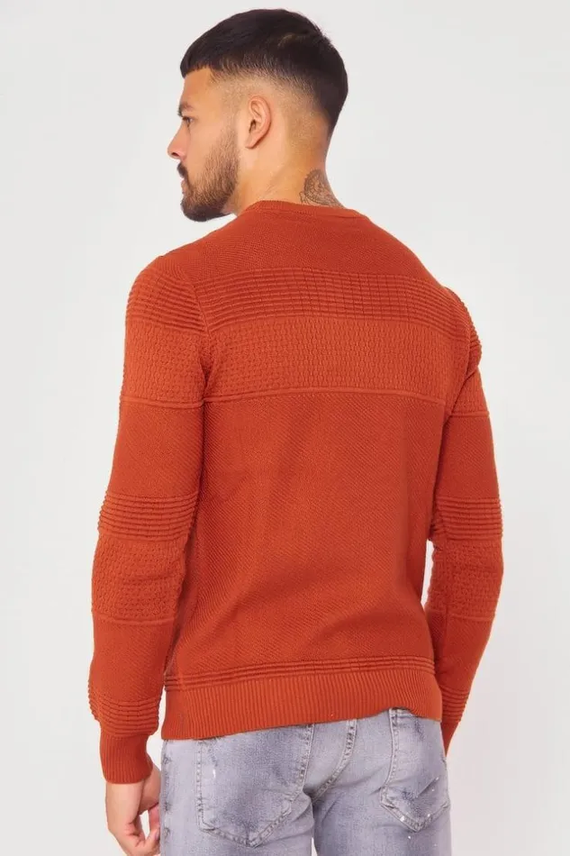 Men Textured Knit Jumper With Crew Neck In Brown Brown Brentiny Paris Sweatshirts and Pullovers