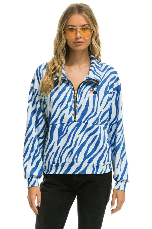 Men TIGER FLEECE UNISEX HALF ZIP JACKET BLUE TIGER Aviator Nation CrewSweatshirts